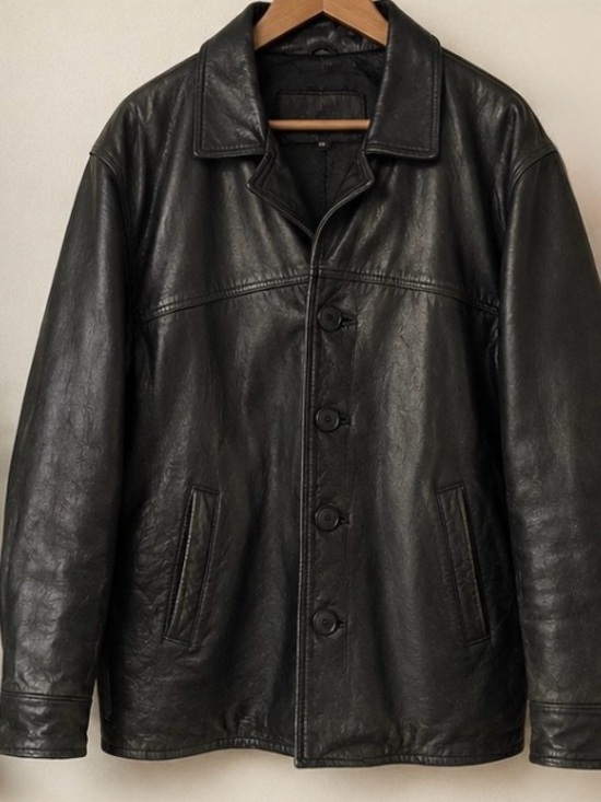 Other - Vintage Black Genuine Leather Jacket Men’s XL Oversized Button Front